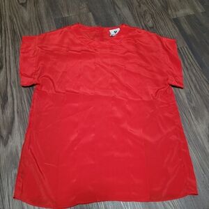 Vintage Vibrant Red Short Sleeve Blouse Size M 90s Style Popover